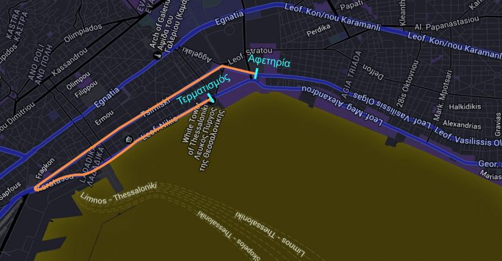 Χάρτης της διαδρομής του Δρόμου Υγείας και Δυναμικού Βαδίσματος 5.000μ Θεσσαλονίκης