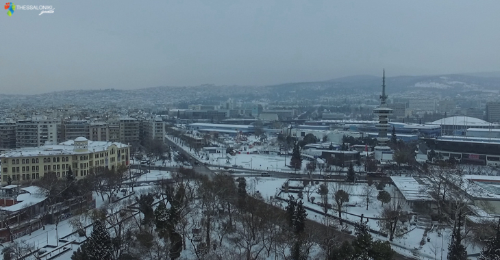 Χιονισμένη Θεσσαλονίκη 2017 από drone