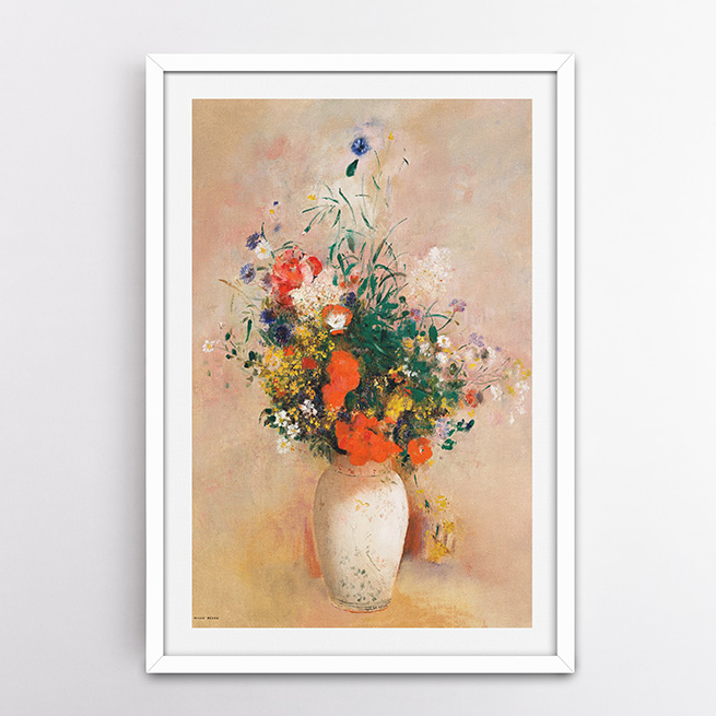 Πίνακας με Κορνίζα - Βάζο με Λουλούδια σε ροζ φόντο (1906) – Οντιλόν Ρεντόν